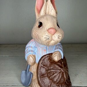 Charming Rabbit Figurine with Blue and Brown Accents